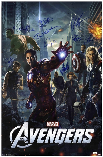 Stan Lee Signed ''The Avengers'' Poster -- Also Signed by 8 Members of the 2012 Film's Cast